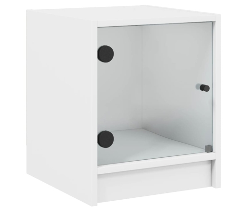 Mesitas de noche con puertas de vidrio 2 uds blanco 35x37x42 cm