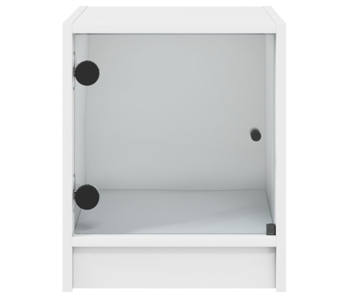 Mesitas de noche con puertas de vidrio 2 uds blanco 35x37x42 cm