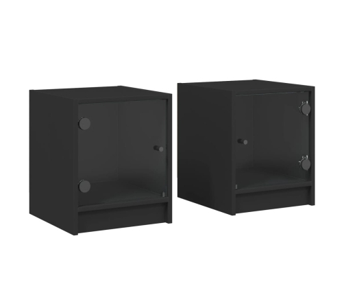 Mesitas de noche con puertas de vidrio 2 uds negro 35x37x42 cm