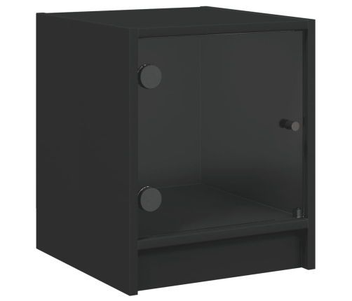 Mesitas de noche con puertas de vidrio 2 uds negro 35x37x42 cm