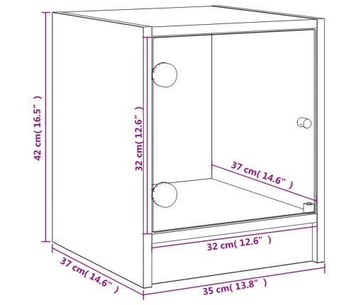 Mesitas noche con puertas vidrio 2 uds roble Sonoma 35x37x42 cm