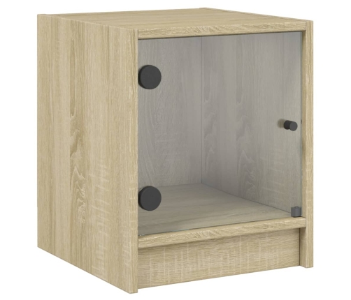 Mesitas noche con puertas vidrio 2 uds roble Sonoma 35x37x42 cm