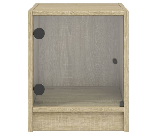 Mesitas noche con puertas vidrio 2 uds roble Sonoma 35x37x42 cm