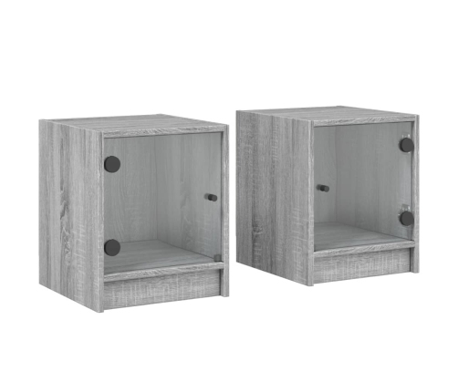 vidaXL Mesitas noche con puertas vidrio 2 uds gris Sonoma 35x37x42 cm