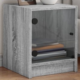 Mesitas noche con puertas vidrio 2 uds gris Sonoma 35x37x42 cm