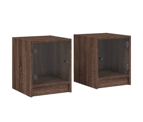 vidaXL Mesitas noche con puertas vidrio 2 uds roble marrón 35x37x42 cm