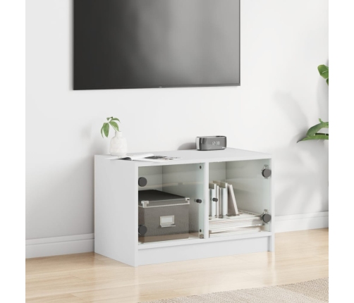 Mueble de TV con puertas de vidrio blanco 68x37x42 cm