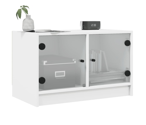 Mueble de TV con puertas de vidrio blanco 68x37x42 cm