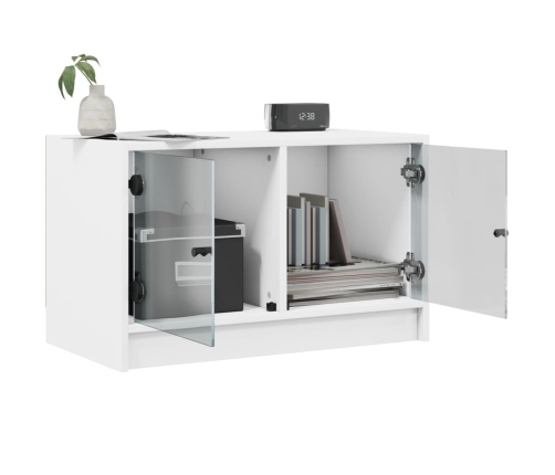 Mueble de TV con puertas de vidrio blanco 68x37x42 cm