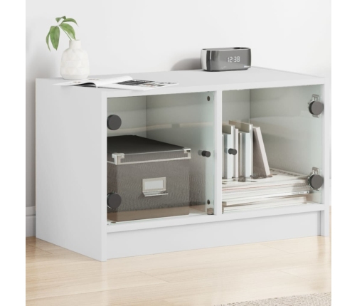 Mueble de TV con puertas de vidrio blanco 68x37x42 cm