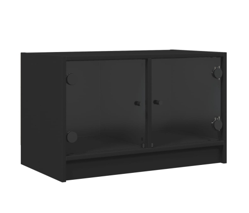 Mueble de TV con puertas de vidrio negro 68x37x42 cm