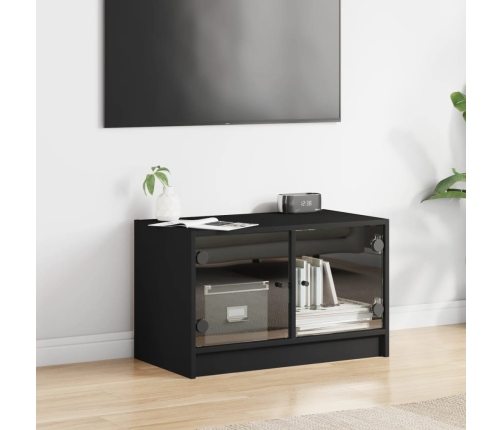 Mueble de TV con puertas de vidrio negro 68x37x42 cm