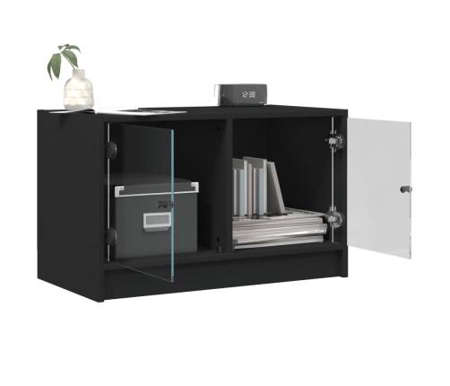 Mueble de TV con puertas de vidrio negro 68x37x42 cm