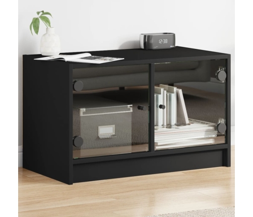 Mueble de TV con puertas de vidrio negro 68x37x42 cm