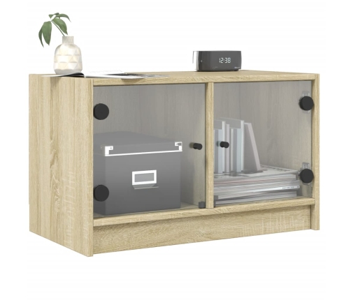 Mueble de TV con puertas de vidrio roble Sonoma 68x37x42 cm