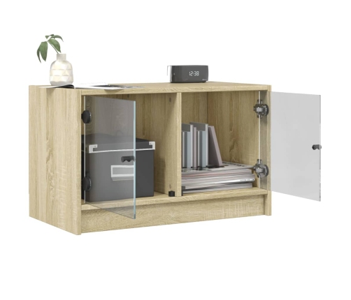 Mueble de TV con puertas de vidrio roble Sonoma 68x37x42 cm