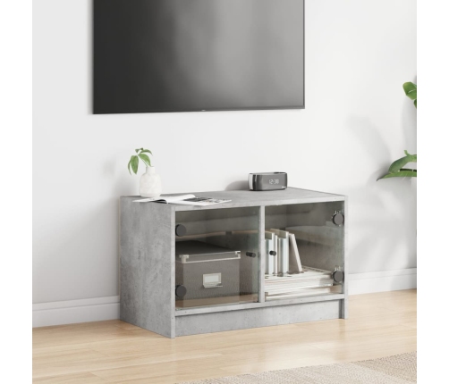 Mueble de TV con puertas de vidrio gris hormigón 68x37x42 cm