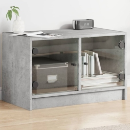 Mueble de TV con puertas de vidrio gris hormigón 68x37x42 cm
