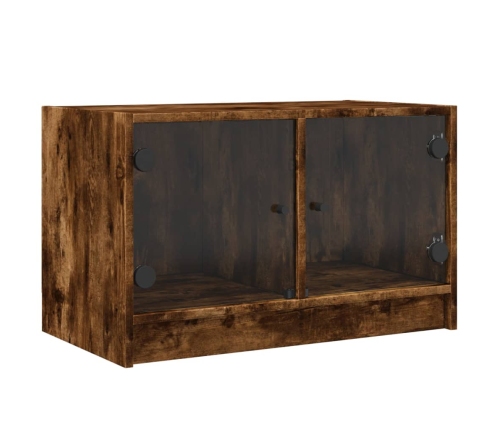 Mueble de TV con puertas de vidrio roble ahumado 68x37x42 cm