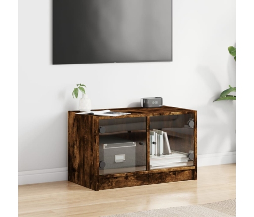 Mueble de TV con puertas de vidrio roble ahumado 68x37x42 cm