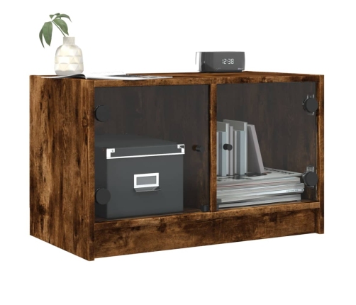 Mueble de TV con puertas de vidrio roble ahumado 68x37x42 cm