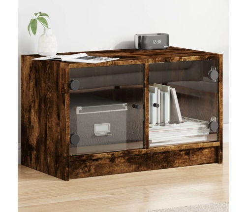 Mueble de TV con puertas de vidrio roble ahumado 68x37x42 cm