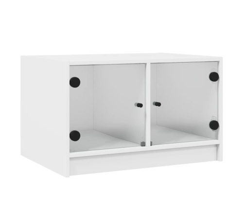 Mesa de centro con puertas de vidrio blanca 68x50x42 cm