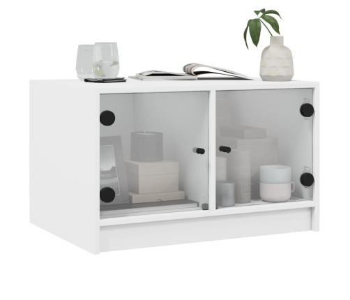 Mesa de centro con puertas de vidrio blanca 68x50x42 cm