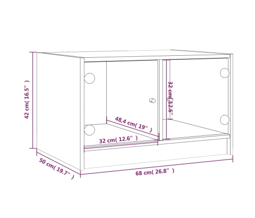 Mesa de centro con puertas de vidrio blanca 68x50x42 cm