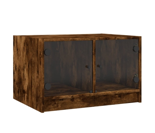 vidaXL Mesa de centro con puertas de vidrio roble ahumado 68x50x42 cm