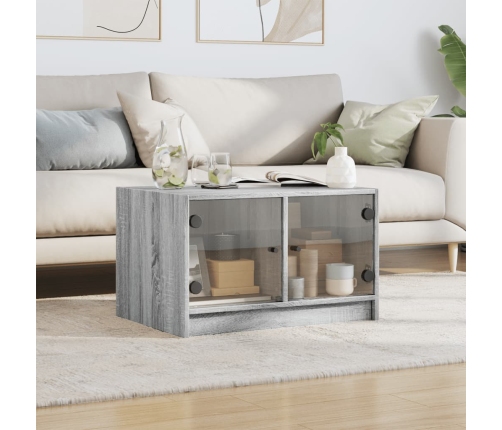 Mesa de centro con puertas de vidrio gris Sonoma 68x50x42 cm