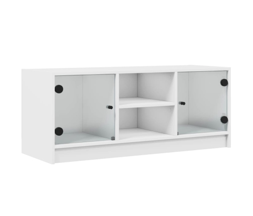 Mueble de TV con puertas de vidrio blanco 102x37x42 cm