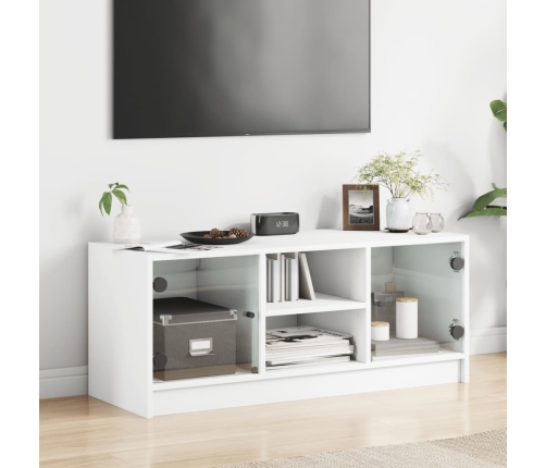 Mueble de TV con puertas de vidrio blanco 102x37x42 cm