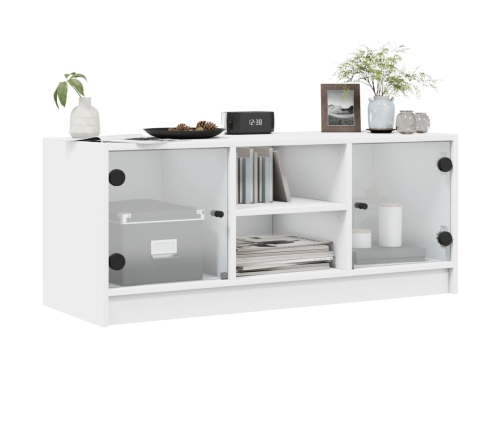 Mueble de TV con puertas de vidrio blanco 102x37x42 cm