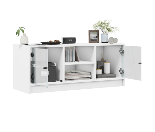 Mueble de TV con puertas de vidrio blanco 102x37x42 cm