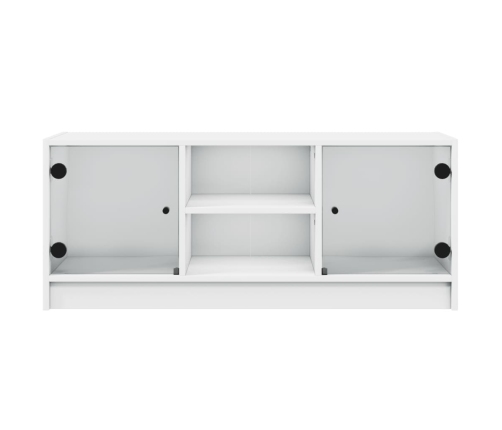 Mueble de TV con puertas de vidrio blanco 102x37x42 cm