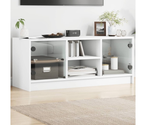 Mueble de TV con puertas de vidrio blanco 102x37x42 cm