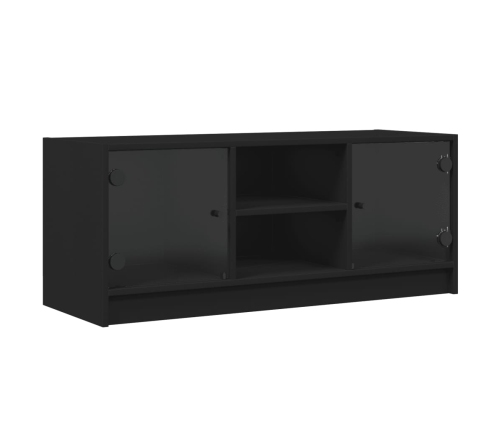 Mueble de TV con puertas de vidrio negro 102x37x42 cm