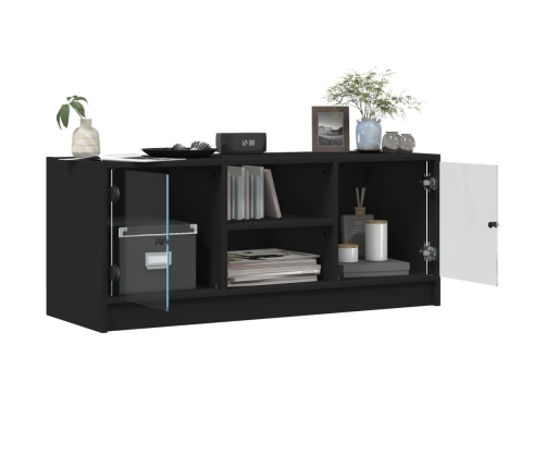 Mueble de TV con puertas de vidrio negro 102x37x42 cm