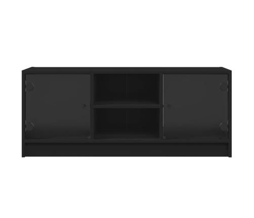 Mueble de TV con puertas de vidrio negro 102x37x42 cm