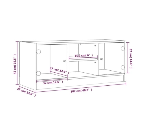 Mueble de TV con puertas de vidrio negro 102x37x42 cm