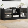 Mueble de TV con puertas de vidrio negro 102x37x42 cm