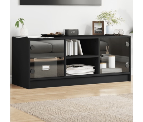 Mueble de TV con puertas de vidrio negro 102x37x42 cm