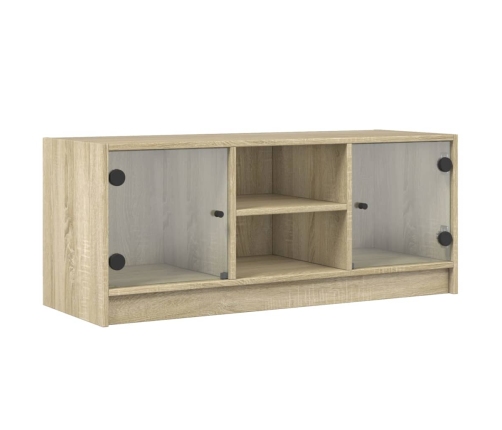 Mueble de TV con puertas de vidrio roble Sonoma 102x37x42 cm