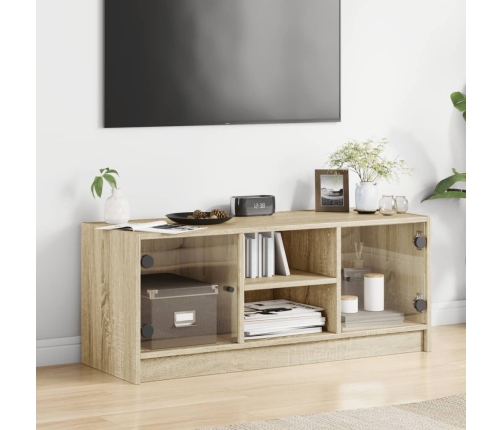 Mueble de TV con puertas de vidrio roble Sonoma 102x37x42 cm