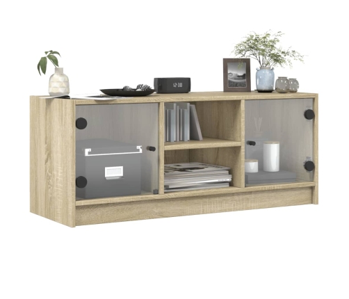 Mueble de TV con puertas de vidrio roble Sonoma 102x37x42 cm