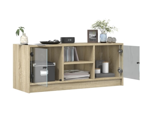 Mueble de TV con puertas de vidrio roble Sonoma 102x37x42 cm