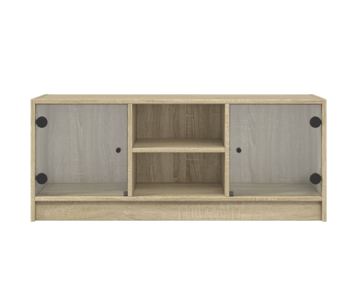 Mueble de TV con puertas de vidrio roble Sonoma 102x37x42 cm