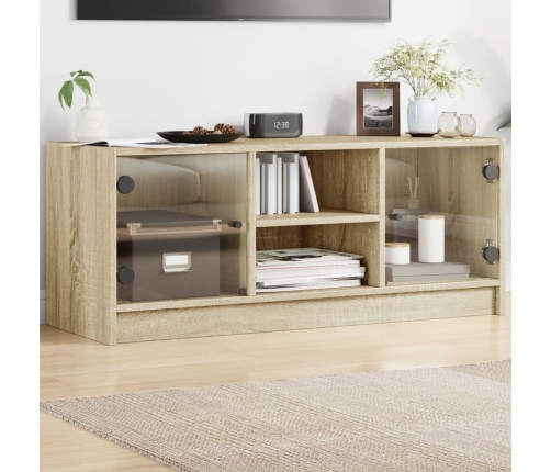 Mueble de TV con puertas de vidrio roble Sonoma 102x37x42 cm