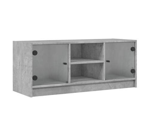 Mueble de TV con puertas de vidrio gris hormigón 102x37x42 cm